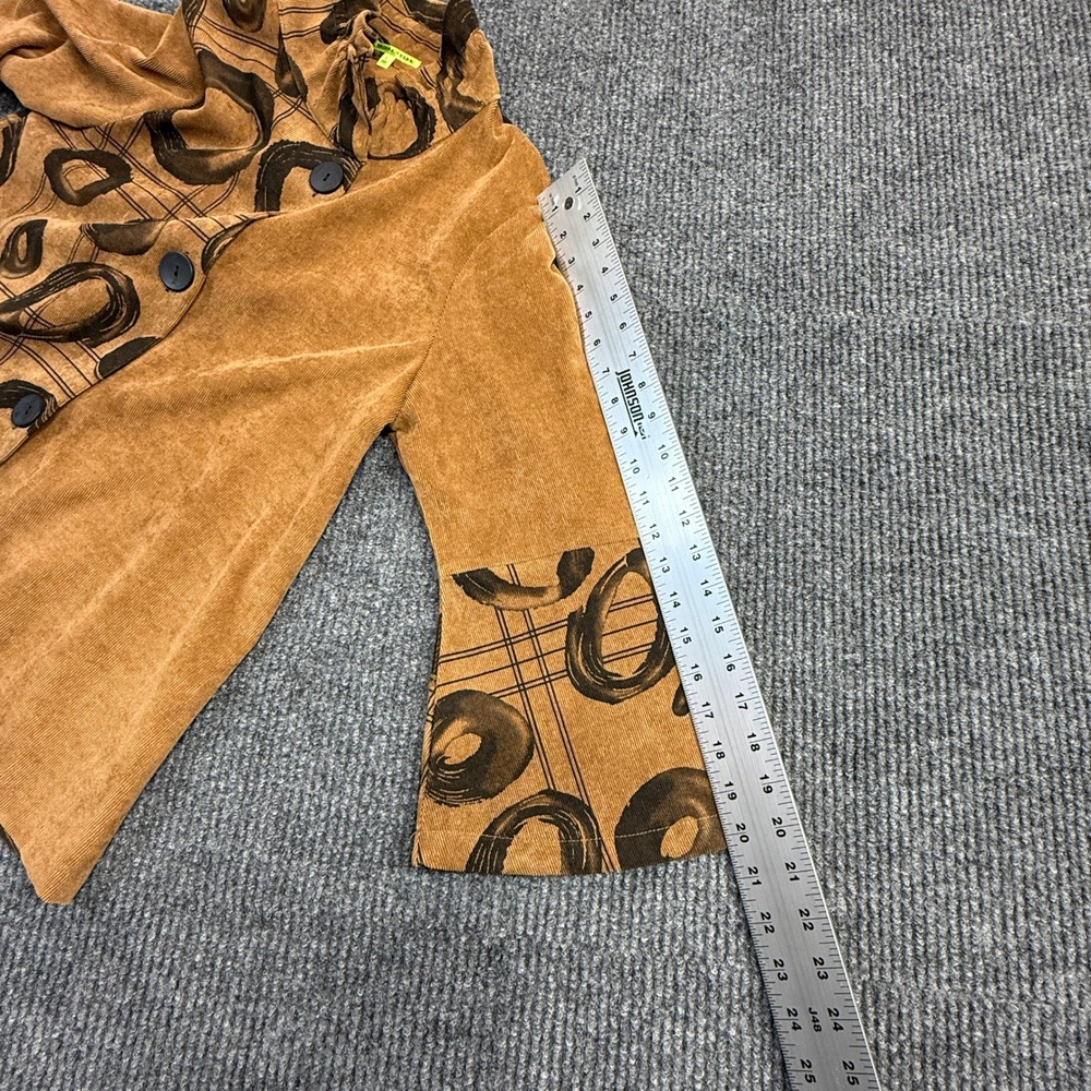Trisha Tyler Women LARGE Corduroy Jacket Brown Abstract Circle Print Bell Sleeve - Picture 5 of 12